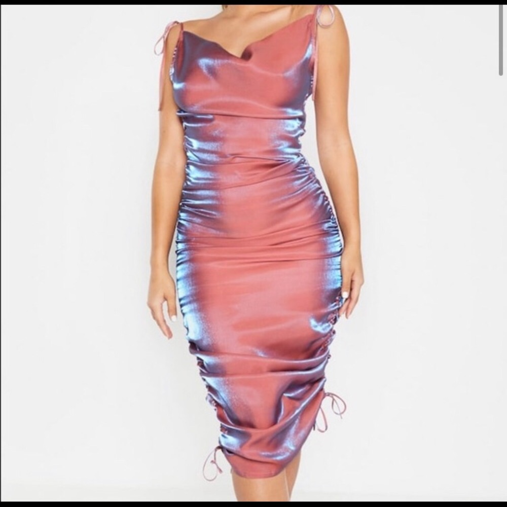 Pretty Little Thing Sexy Metallic Pink Slip dress